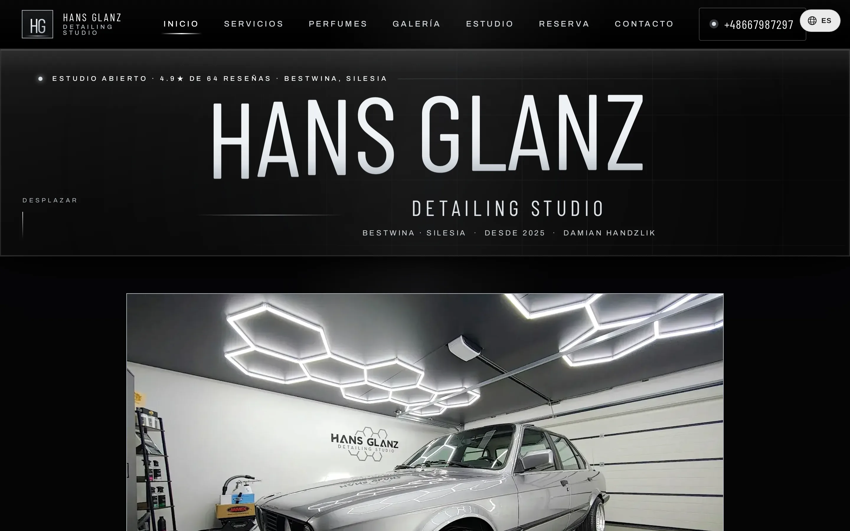 Captura de pantalla de la web Hans Glanz Detailing Studio