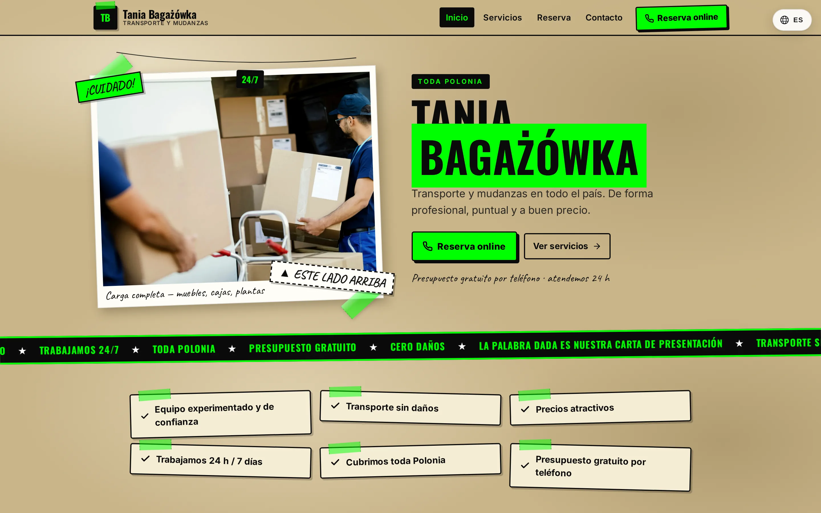 Zrzut ekranu strony Transporte Económico
