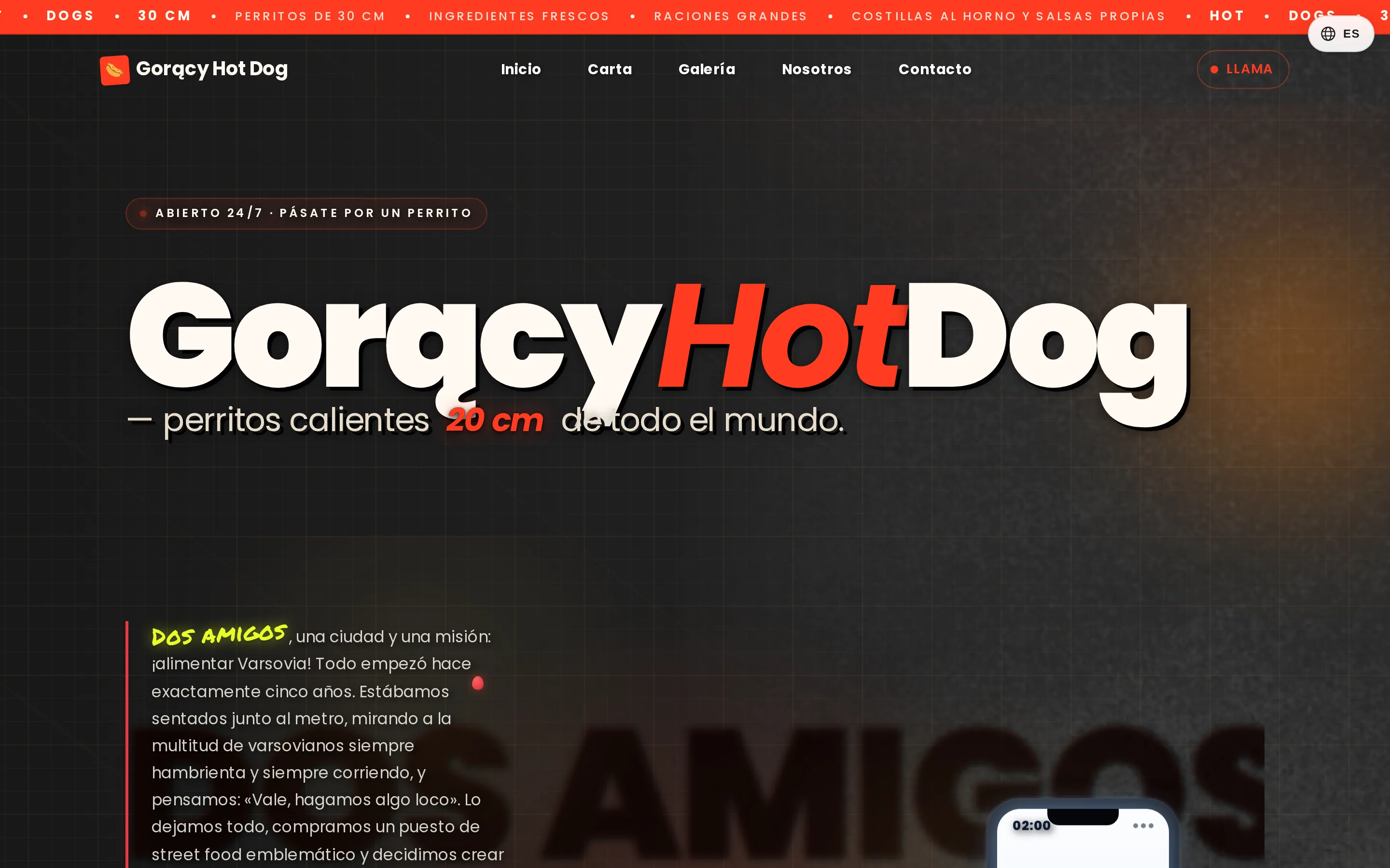 Zrzut ekranu strony Hot Dog Caliente