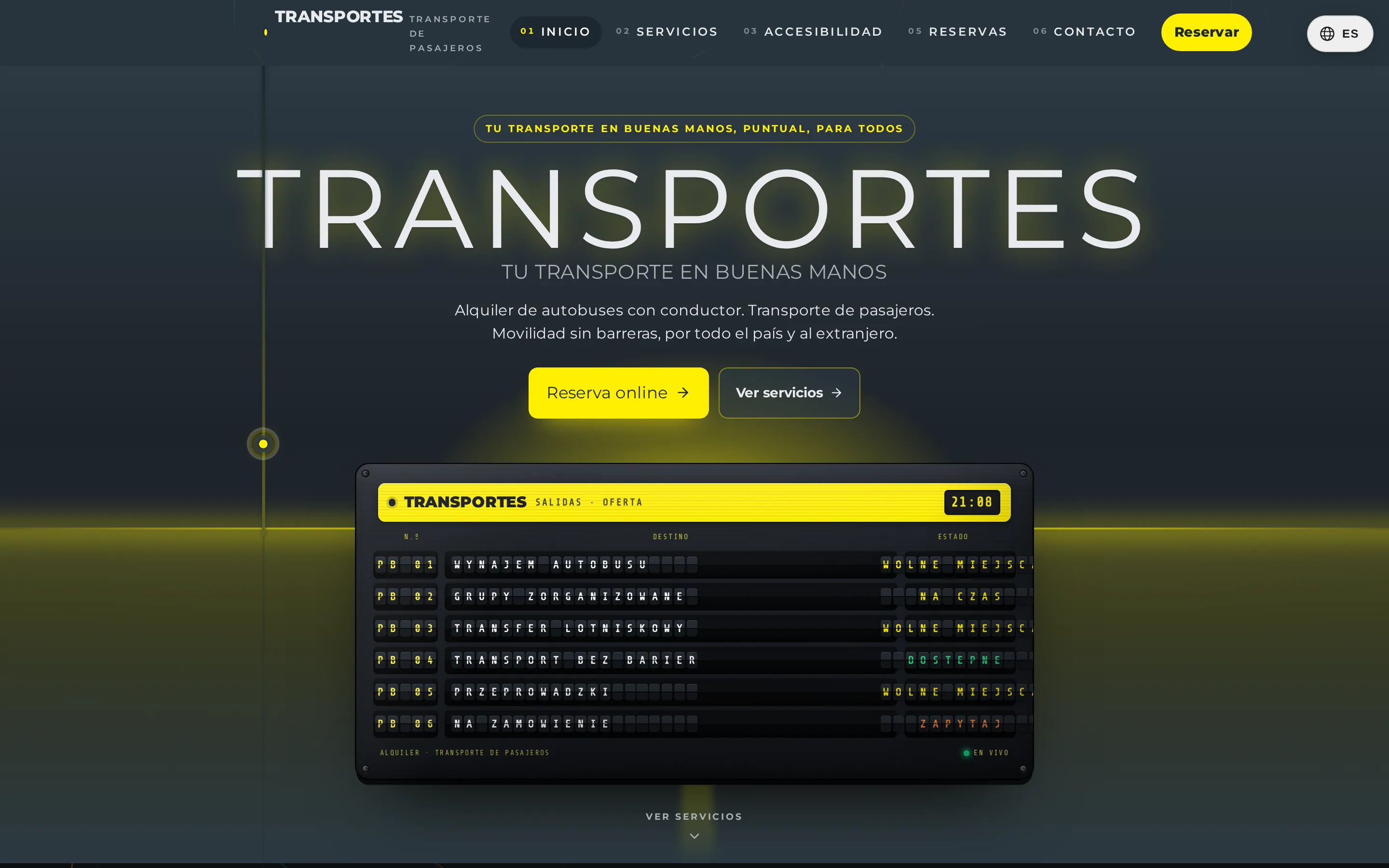 Zrzut ekranu strony TRANSPORTES