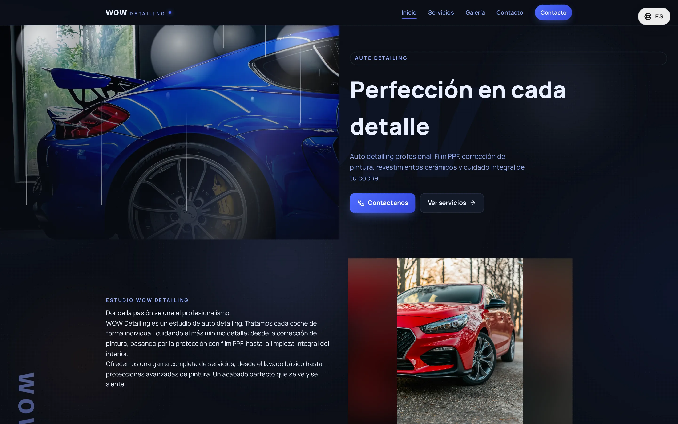 Captura de pantalla del sitio WOW Detailing