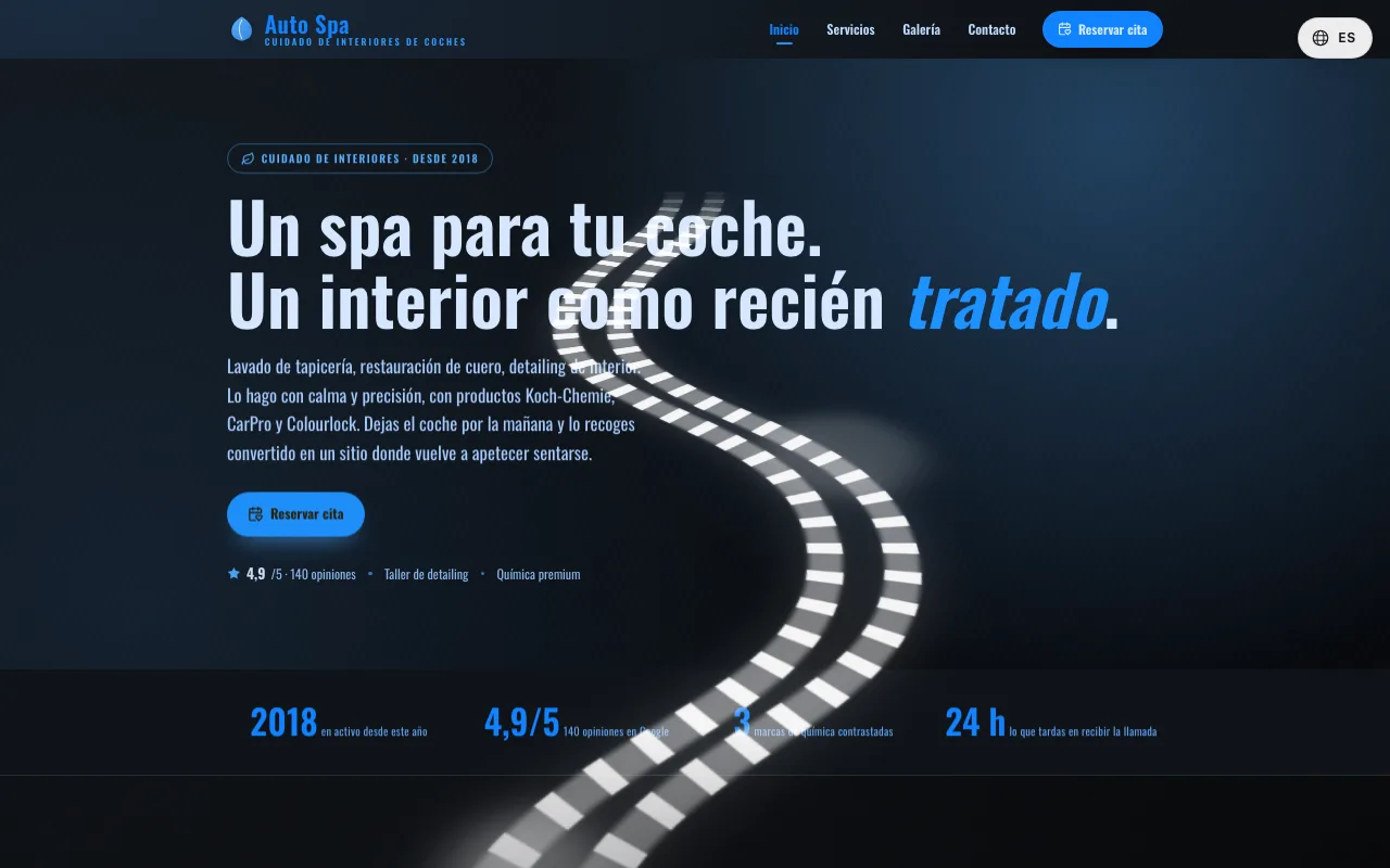 Web de detailing Auto Spa, cuidado de interiores