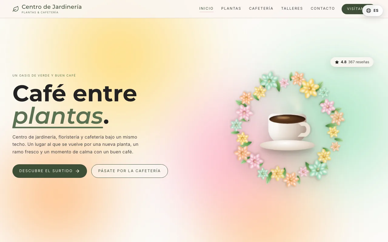 Web de Centro de jardinería con cafetería